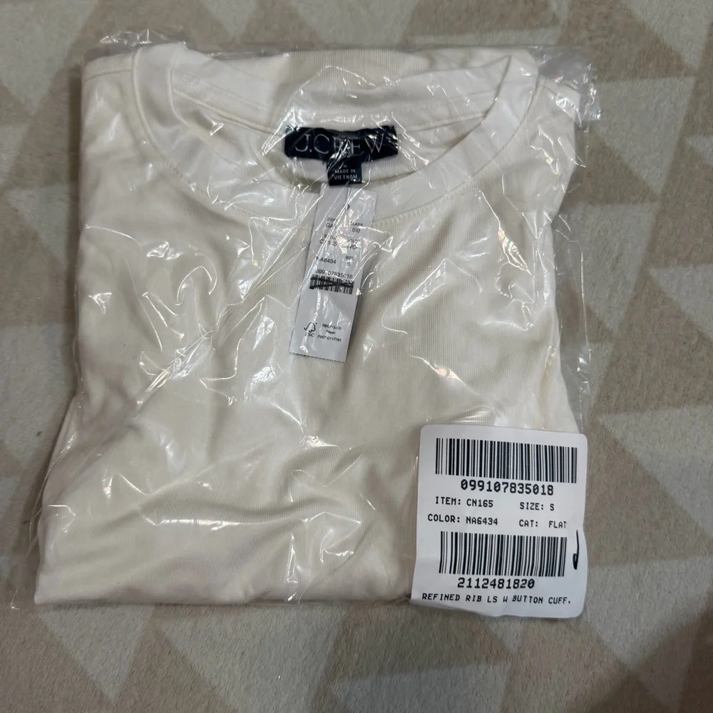 J crew Refined rib long-sleeve T-shirt with button cuffs ivory